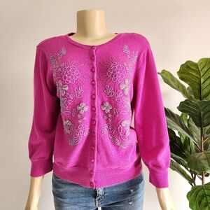 Marisa Christina Fuchsia Floral Embroidered Cardigan